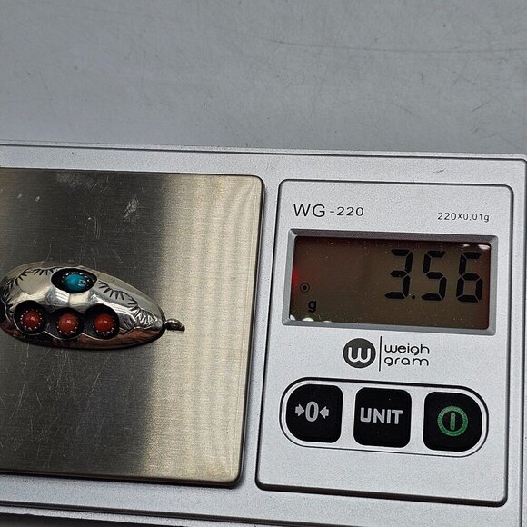 Vintage Navajo Clarence B. Tom? Sterling Silver Pendant Coral Turquoise Stones - Picture 5 of 6